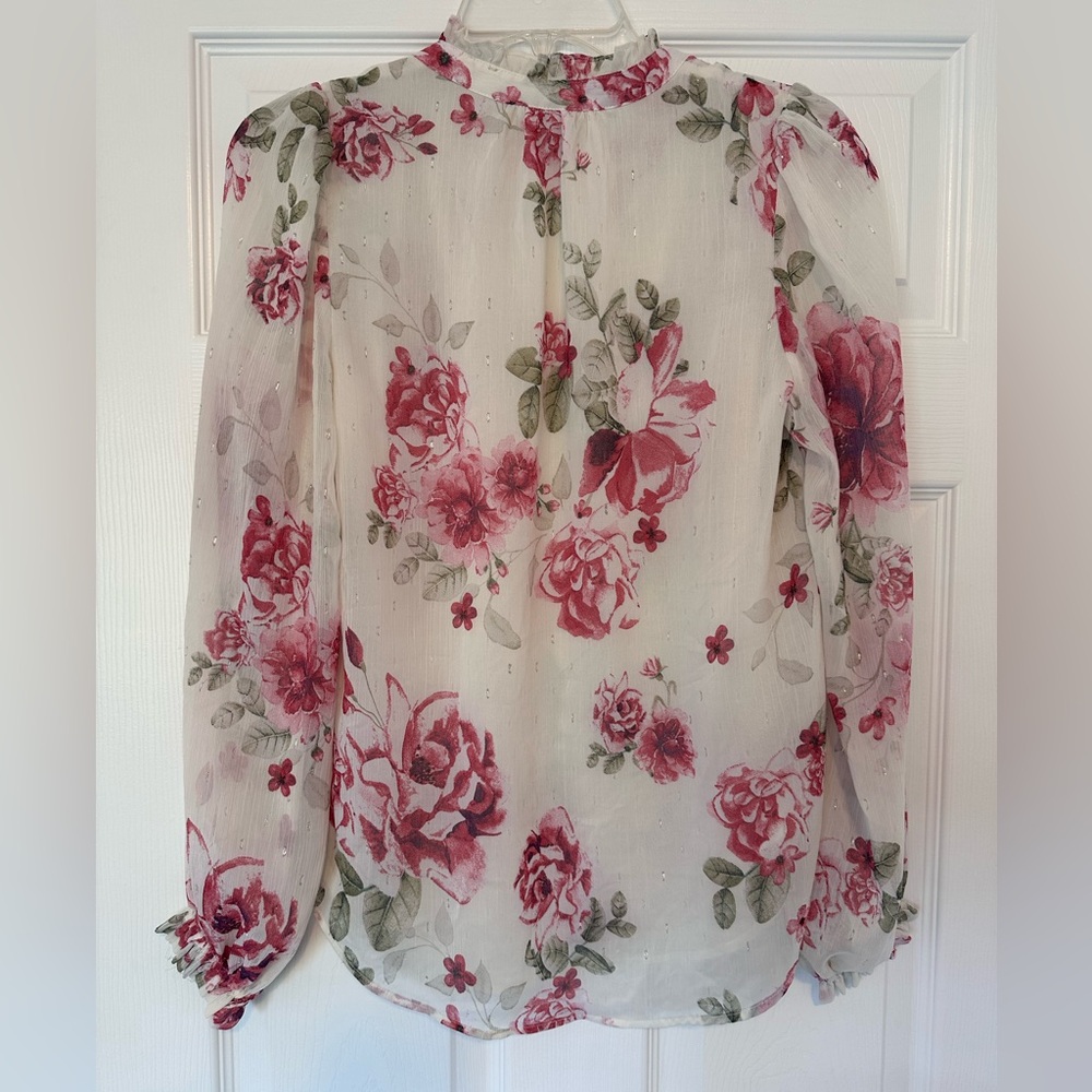Joie Cream Sheer Blouse with Pink Rose Print - Picture 5 of 5